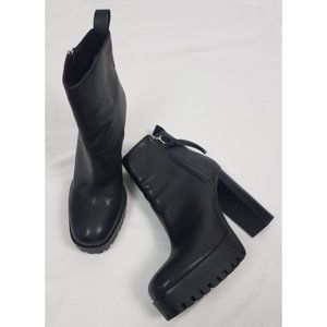 Zara Women's Sz. 9 Black Platform Chunky Heel Zip Up Ankle Boots